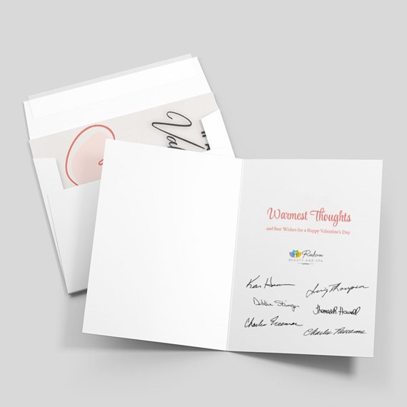 valentine's day card with text and signatures