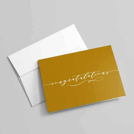 gold card with white script text, photo placeholder