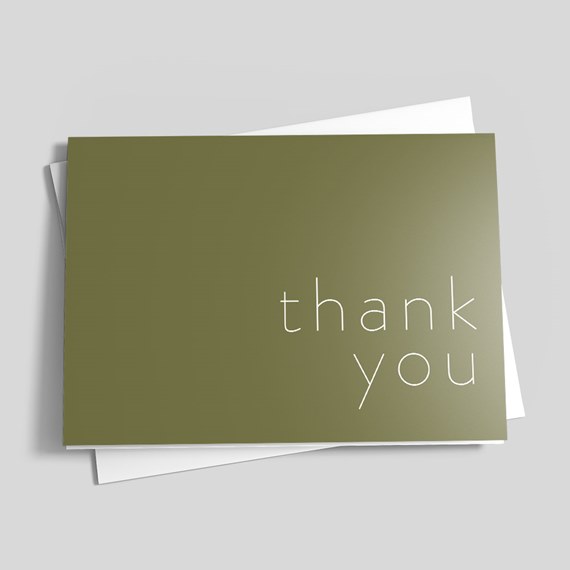 thank you card with olive green background and white text