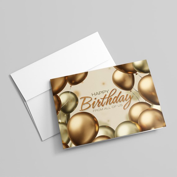 birthday card with gold balloons and customizable text area
