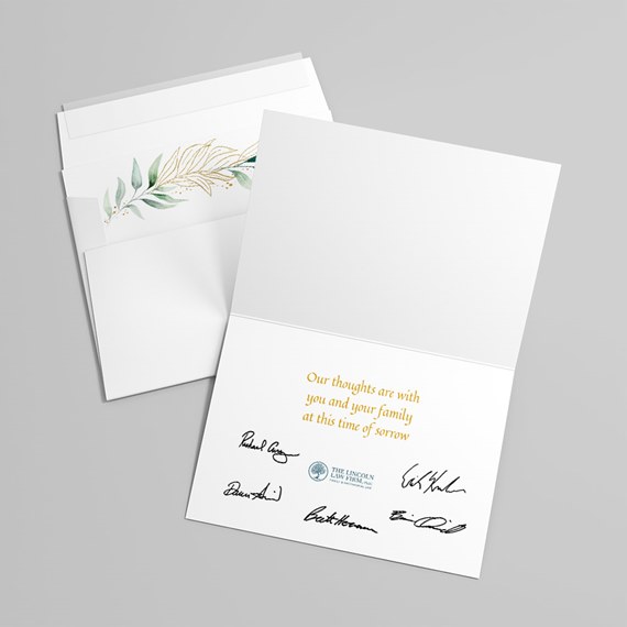 blank card with gold text and leaf design