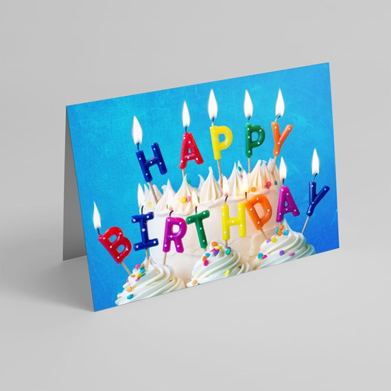 birthday card with cake and colorful text