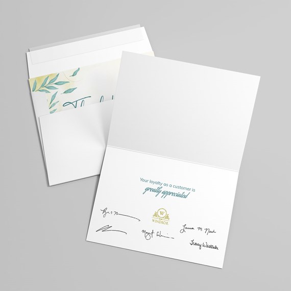 decorative card with leaf design and printed message