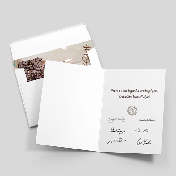 greeting card with photo placeholder and printed text