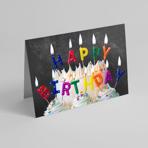 birthday card with cake and candles, text placeholder