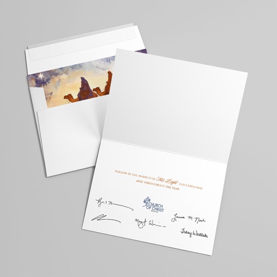 folded card with colorful illustration and printed text