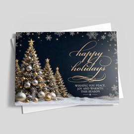 Navy Christmas Tree Night Holiday Card