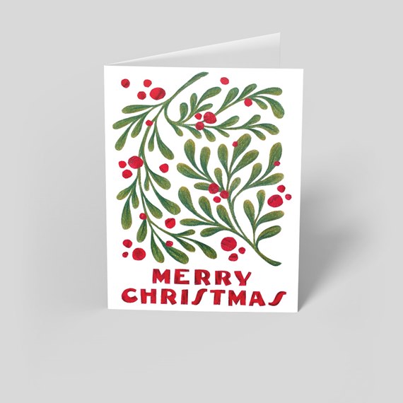greeting card with leaves and berries design, customizable text area
