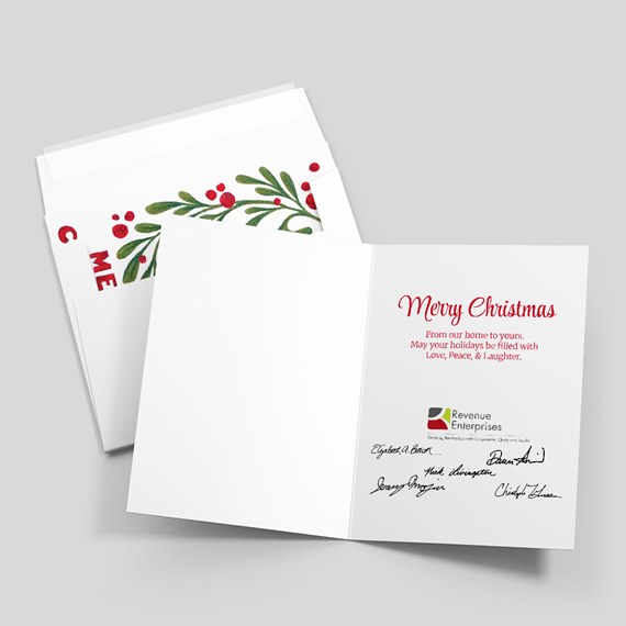 holiday card with floral design and greeting text