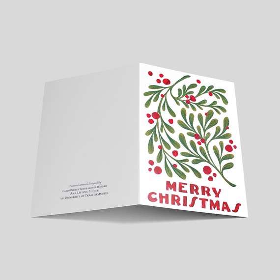 folded card with holiday design and text