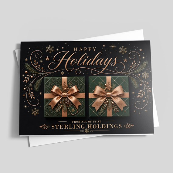 holiday greeting card with gift boxes and festive design