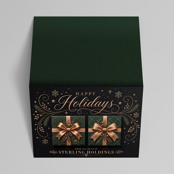 holiday card with gift boxes and decorative elements
