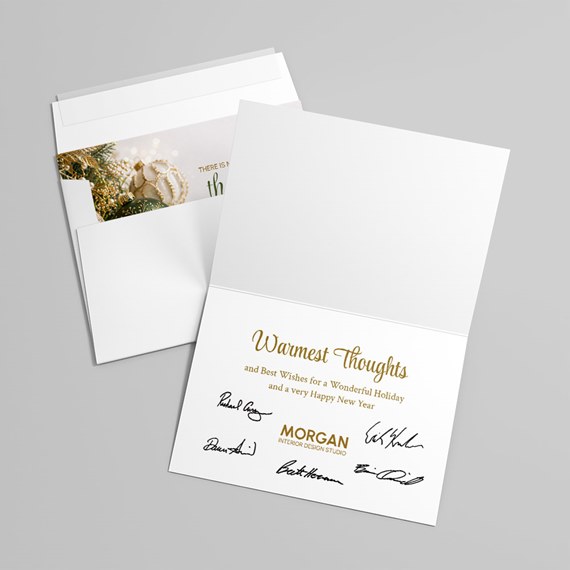 holiday greeting card with decorative inside and customizable text area