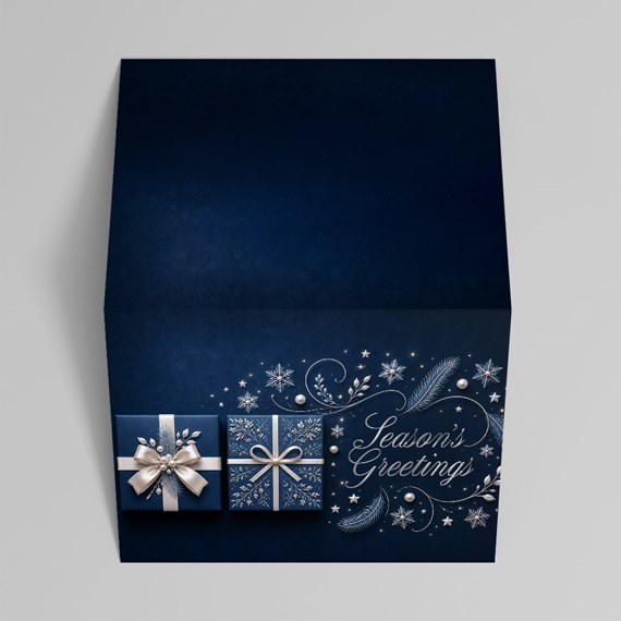 greeting card design with gift boxes and seasonal text
