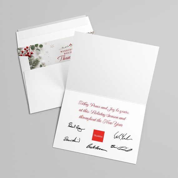 holiday greeting card with decorative elements and customizable text area