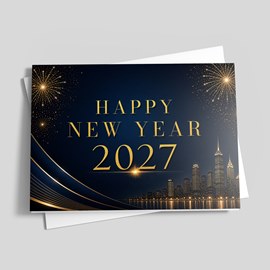 Cityscape Fireworks New Year Card