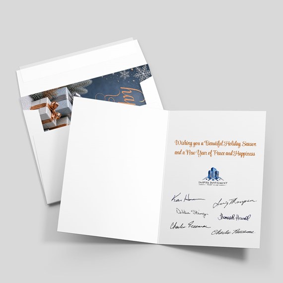 holiday card with photo placeholder and printed message