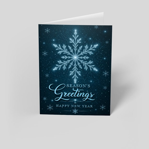 greeting card with snowflake design and text