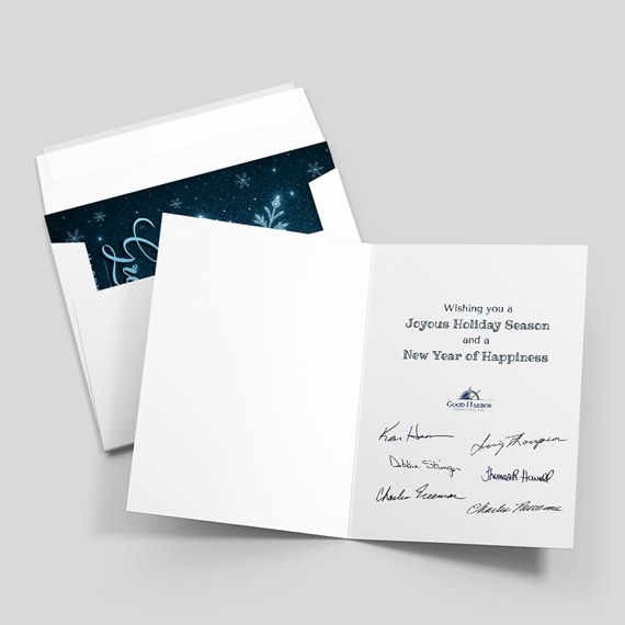 holiday greeting card with customizable text area and signature space