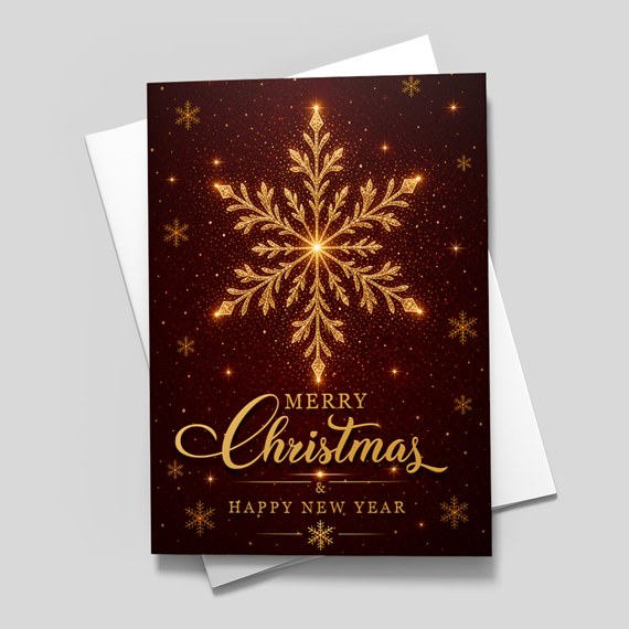 holiday greeting card with snowflake design and customizable text area