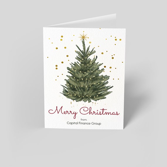 Christmas card with tree illustration and customizable text area