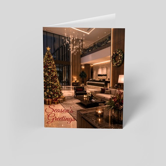 holiday card with Christmas tree and text placeholder