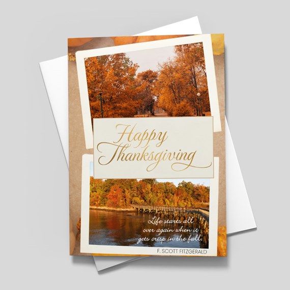 Thanksgiving card with photo placeholders and decorative text