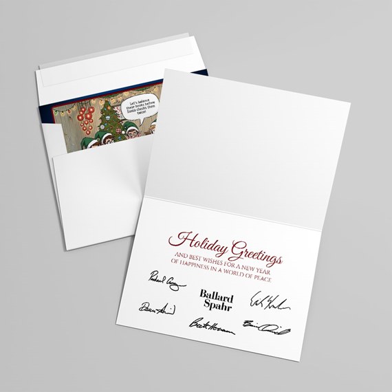 holiday card with cartoon illustration and text