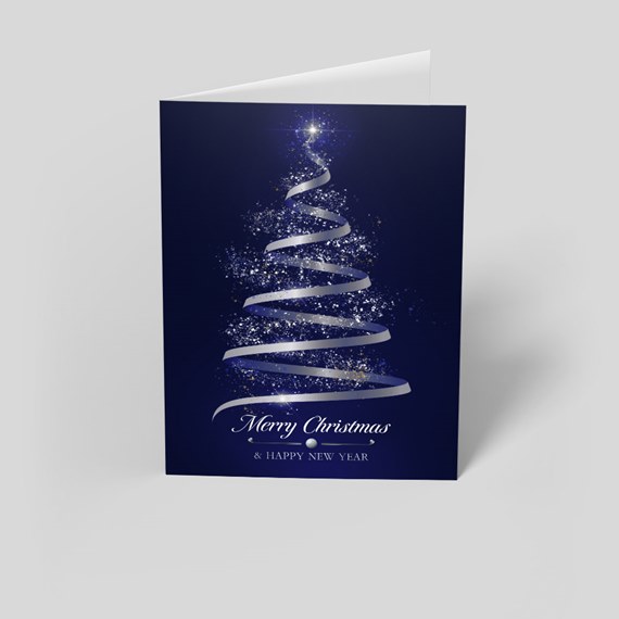 greeting card with Christmas tree design and text