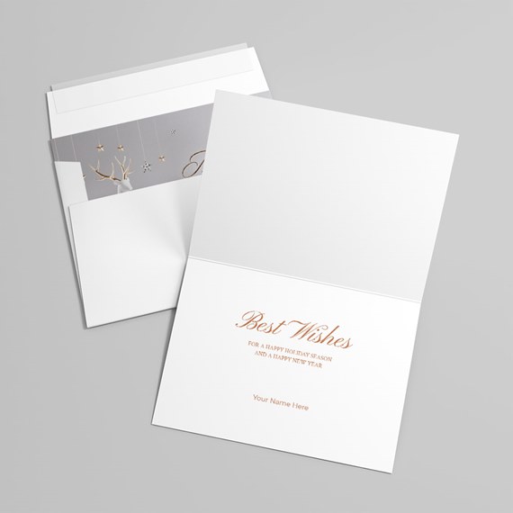 greeting card with deer and stars design, customizable text area