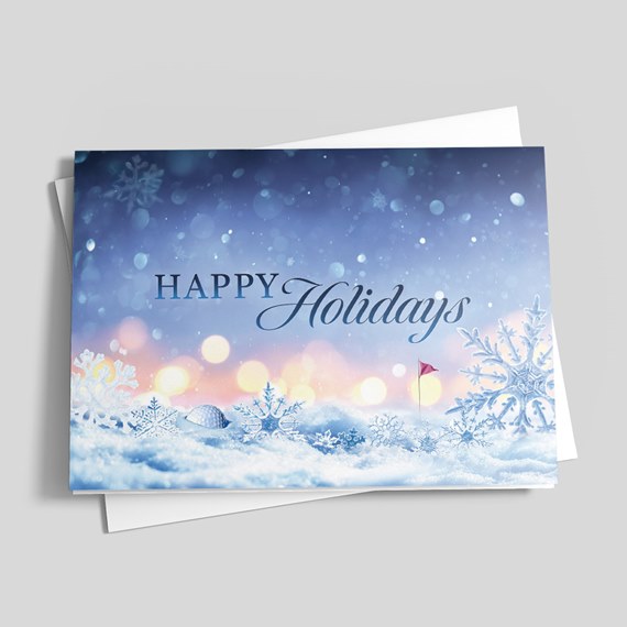 holiday greeting card with snowflakes and text