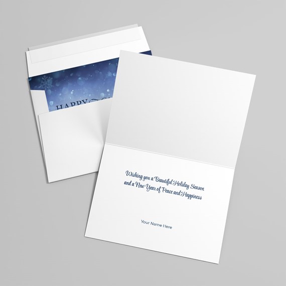 greeting card with snowflake design and text