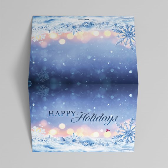 winter-themed greeting card with snowflakes and holiday text