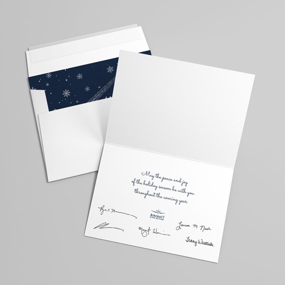 greeting card with snowflake design and customizable text area