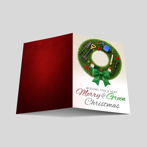 greeting card with wreath design and text