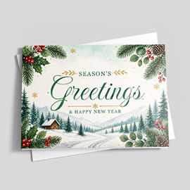 Snowy Cabin Holiday Card