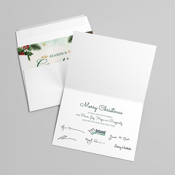 Christmas card with decorative elements and customizable text area