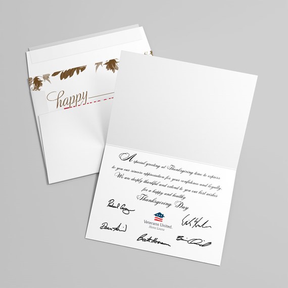 Thanksgiving greeting card with leaf design and customizable text area