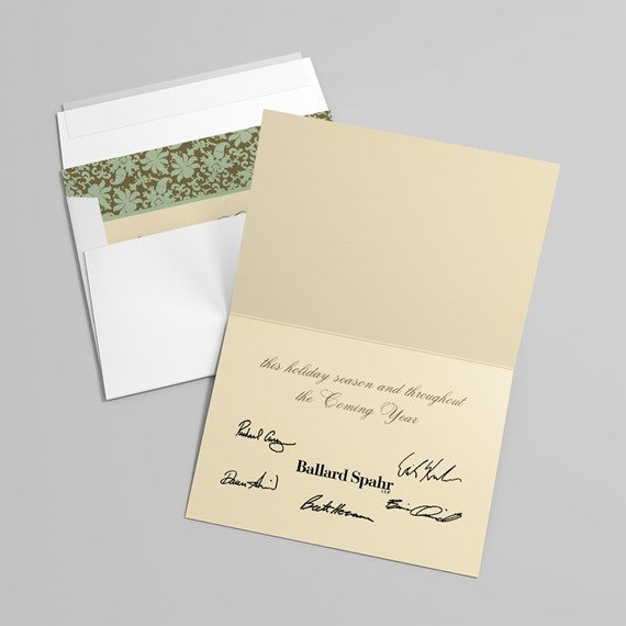 holiday card with photo placeholder and decorative envelope