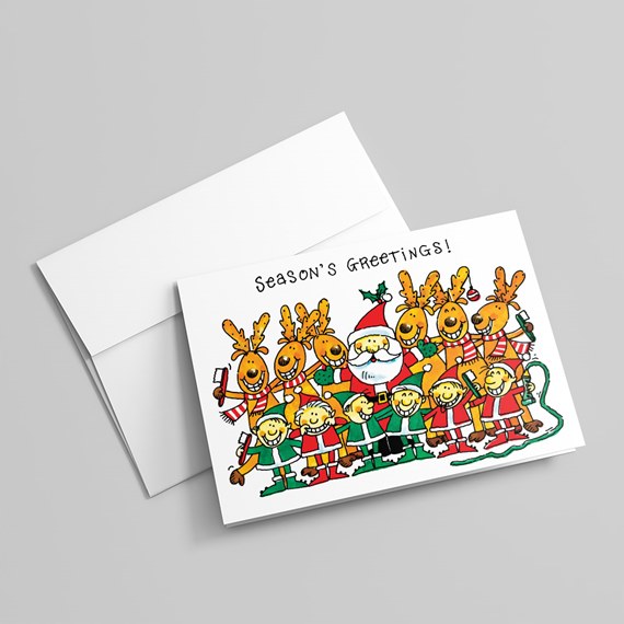 holiday card with Santa and reindeer