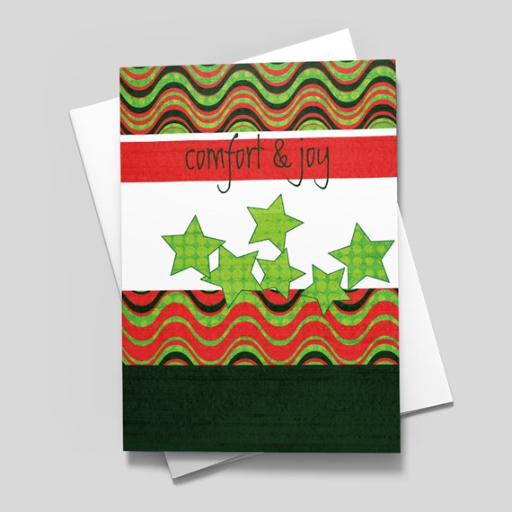 holiday card design with stars and wavy stripes