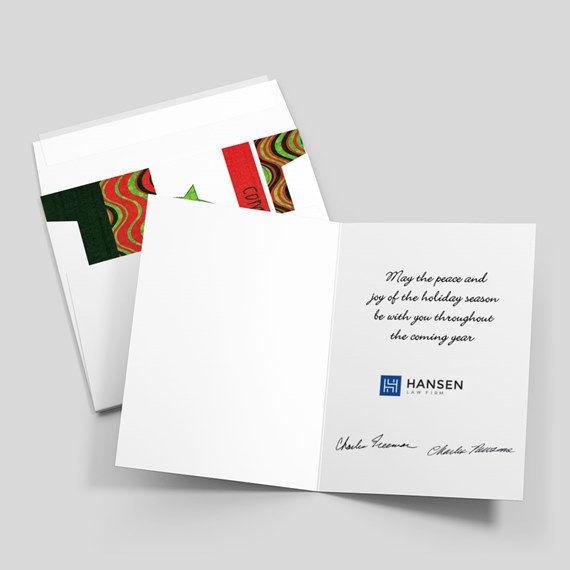 holiday card with colorful envelope and customizable text area