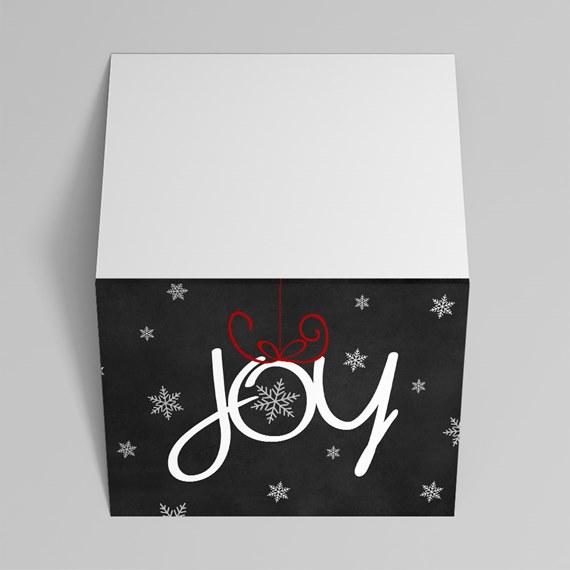 black box with joy text and snowflakes, photo placeholder