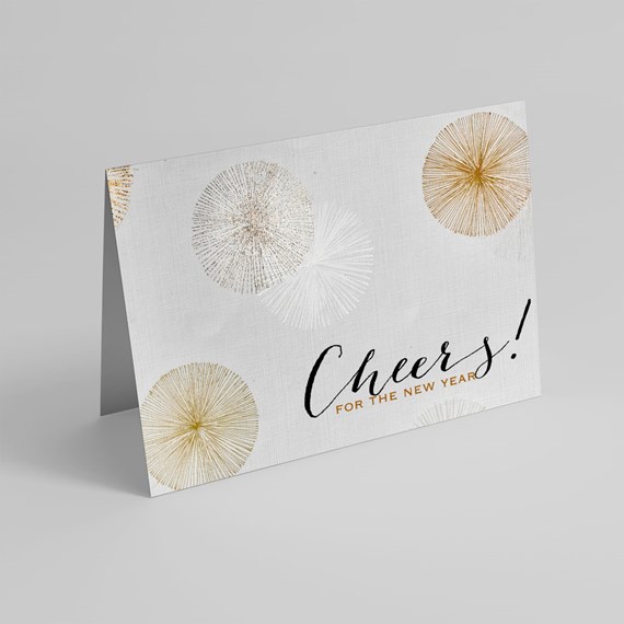 greeting card with decorative bursts and text