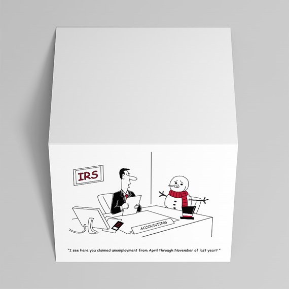 cartoon illustration with snowman and accountant