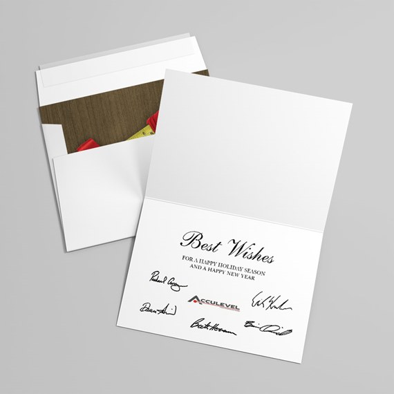 white folded greeting card with scripted 