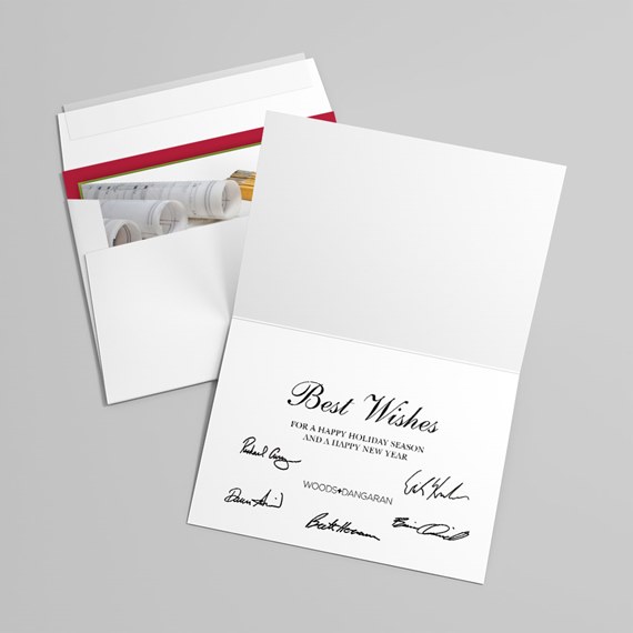 holiday card with customizable text area and logo placeholder