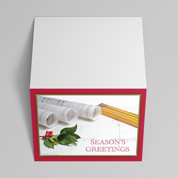 greeting card with architectural design and holly leaves
