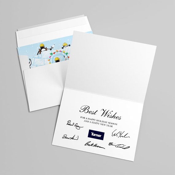 holiday card with winter scene and text area
