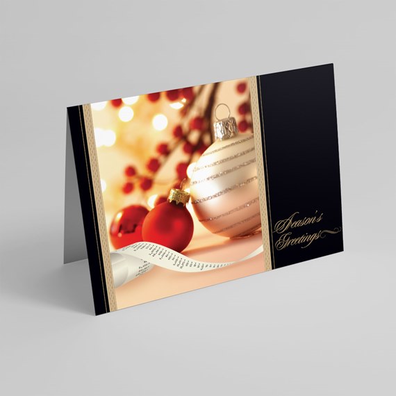 holiday card design with photo area and decorative elements